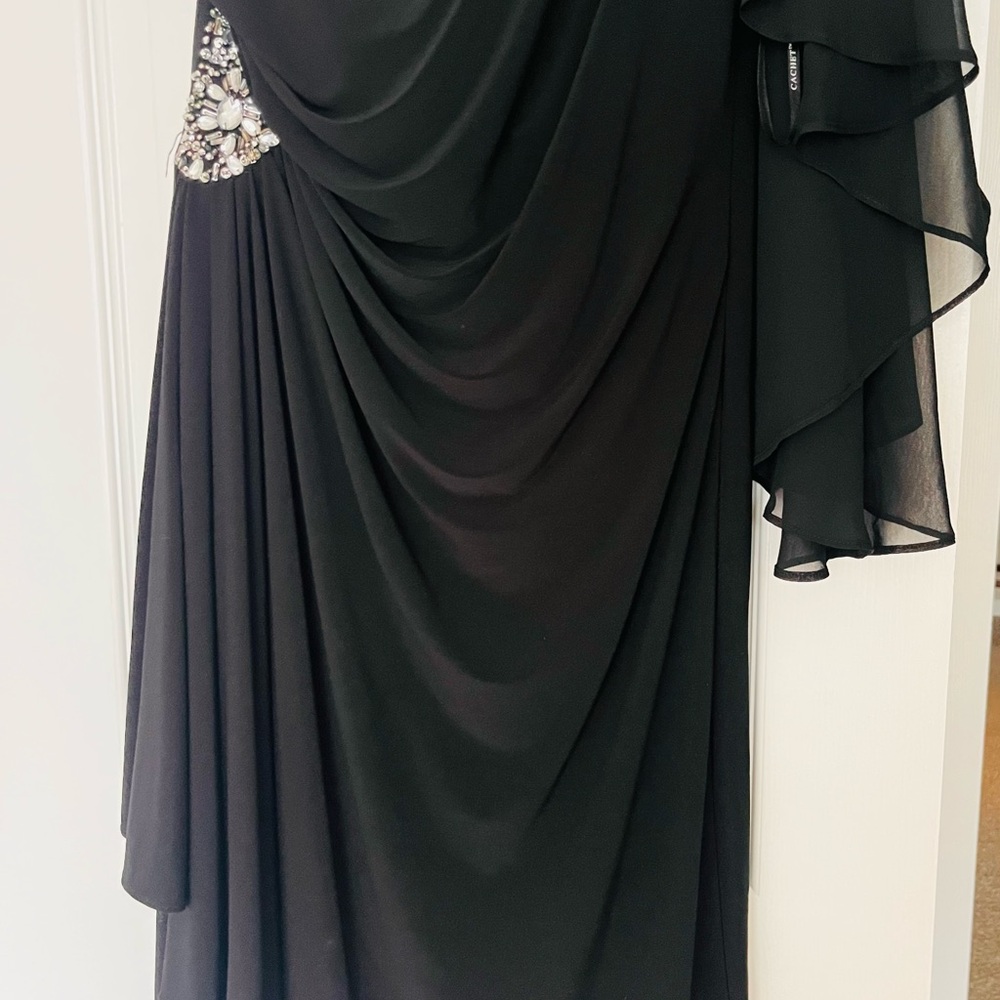 Cachet Black One Shoulder Dress with Embellishments